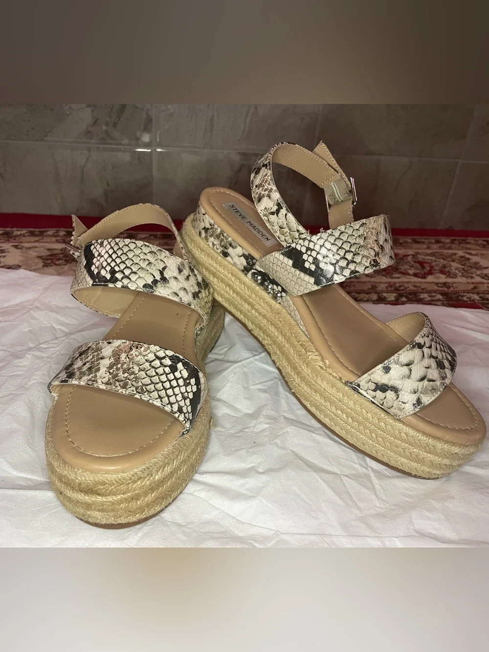 Women’s Snake-Print Espadrille Platform Sandals - Beige